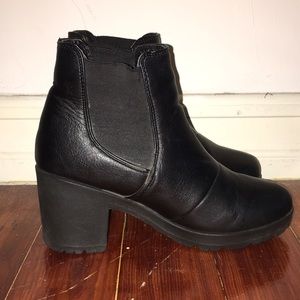 Black faux leather ankle boots